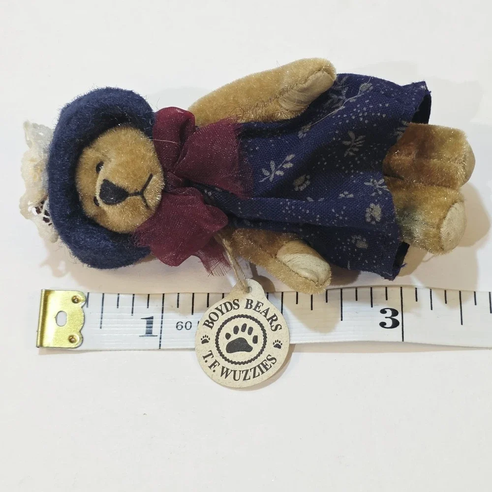 Vintage Boyd's Bears Plush T. F. Wuzzie TATUM Blue Dress & Hat 3.5 Inches